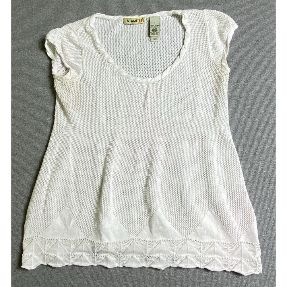 Stamp 10 Top Womens White Crochet Mesh Y2K Boho Size M 100% Cotton